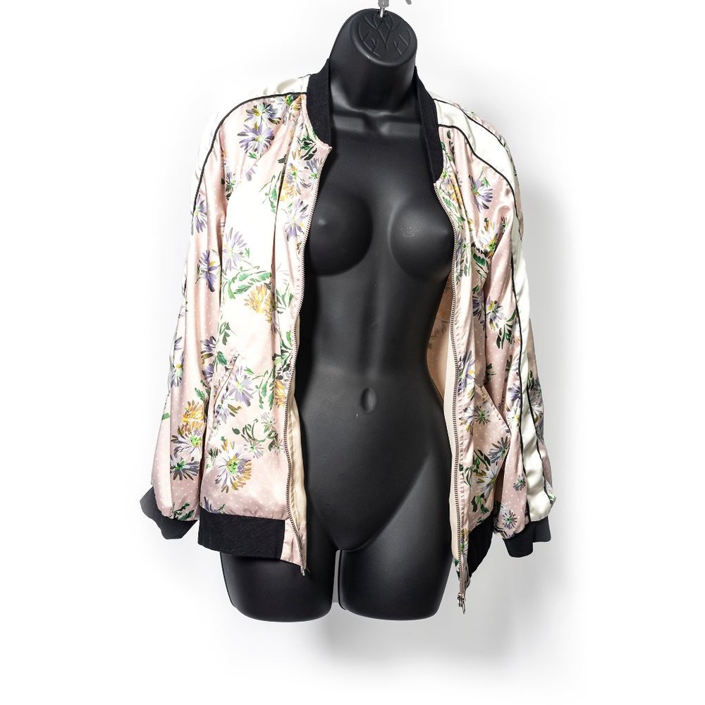Pink Satin Floral Bomber Jacket